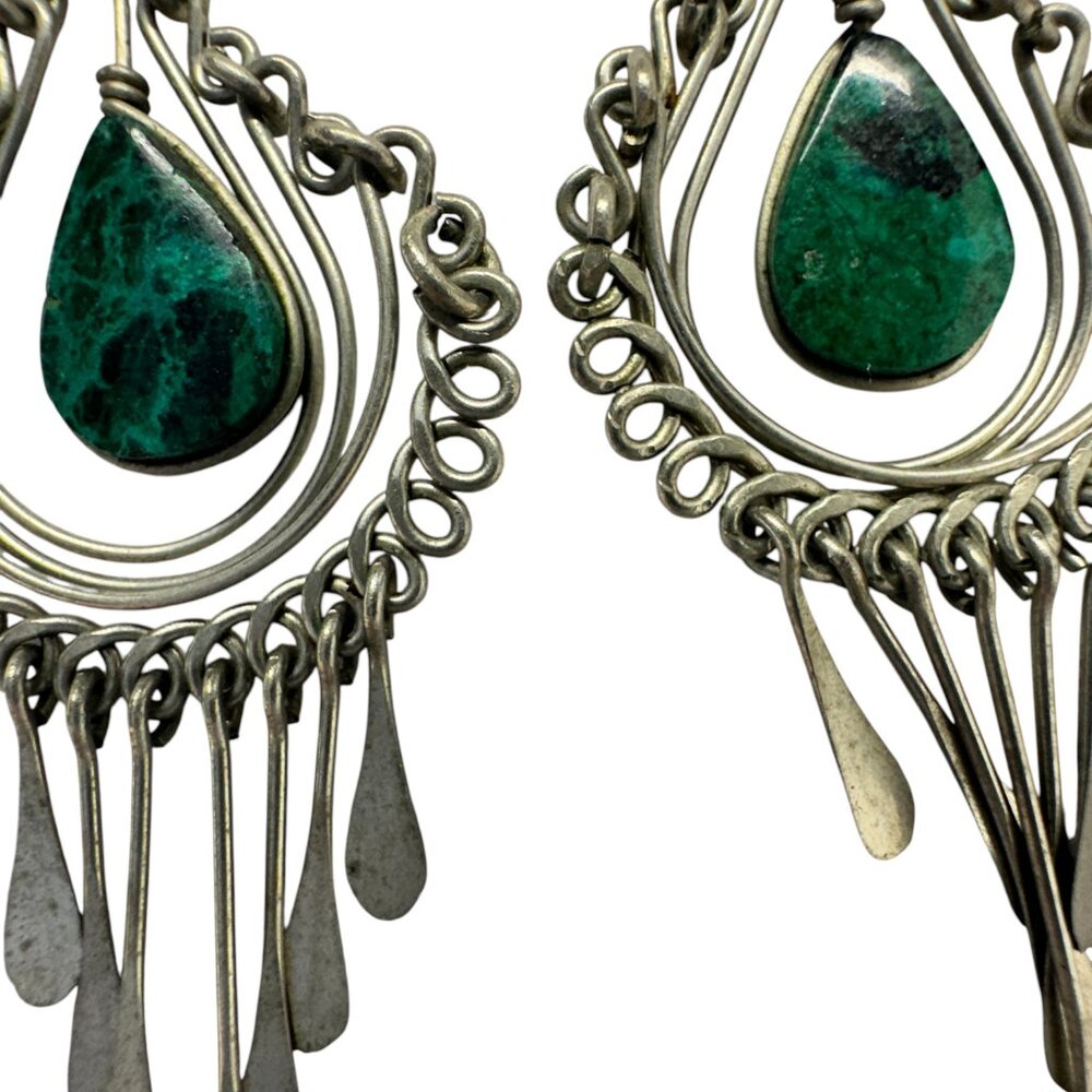 Malachite and Silver Dangle Earrings - Picture 2 of 6